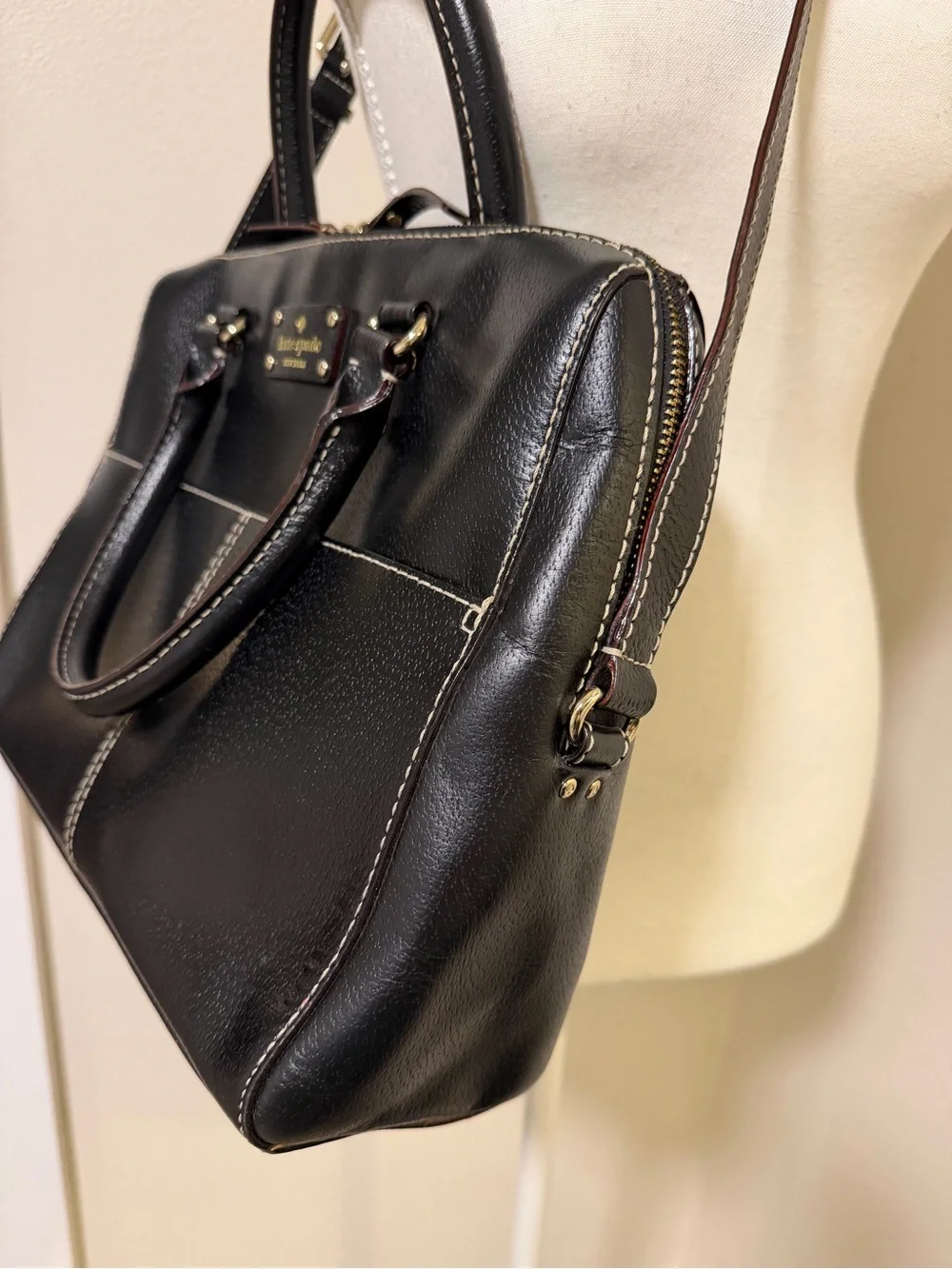 kate spade Black Leather Laptop Satchel Bag Gold Hardware Crossbody Purse Tote